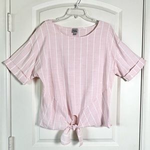 Women's Como Vintage Striped Tie Front Cuff Sleeve Casual Chic Top medium